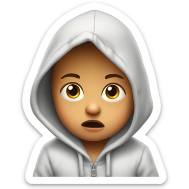 Scared baby wearing hoodie sticker