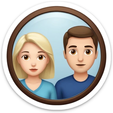 Woman in front. Man in mirror. The man and the woman look similiar. They are directly looking at each other sticker