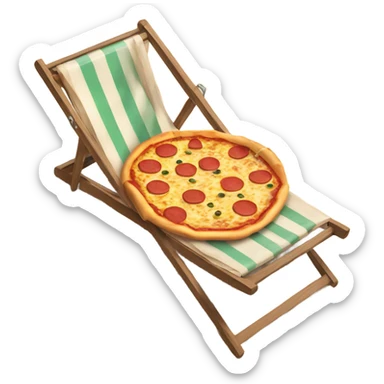 Pizza sitting on beach chair with beach in background sticker