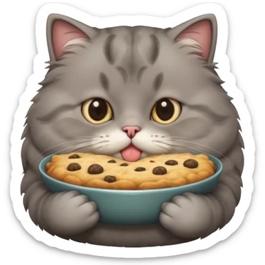 Gray cute cat eating food with cheeks full fat very very fat  sticker