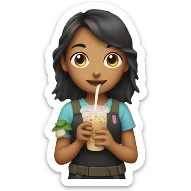 Girl holding boba sticker
