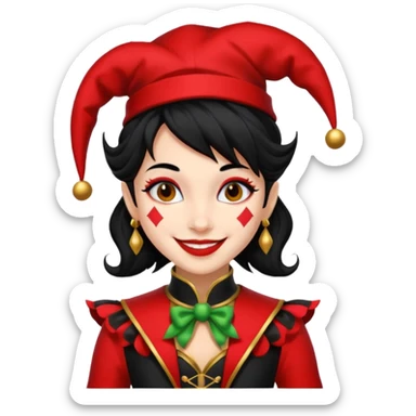Jester girl, black and red suit, black hair sticker