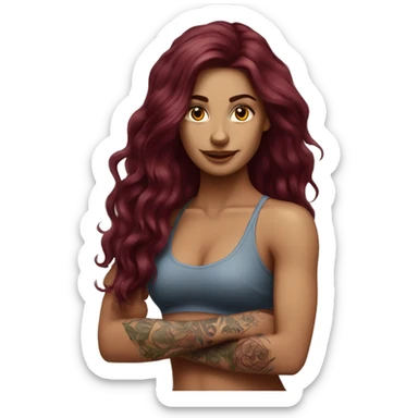 Beautiful tattooed  burgundy long haired woman doing Pilates sticker