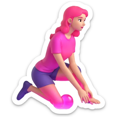 Girl kneeling in playful pose, transparent glass style, bright pink gradient, with shadows and highlights, minimalist design sticker
