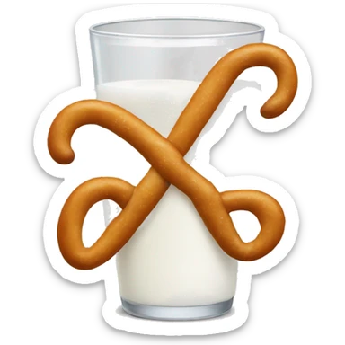 A glass of milk with a pretzel sticker