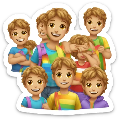 niños felices con arcoiris atras sticker