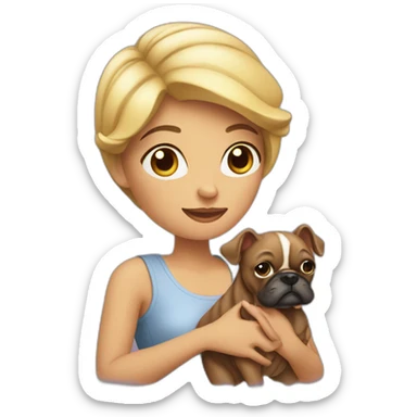 A woman holding a bouledogue  sticker