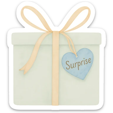 Change the heart-shaped gift tag to blue, keep the name 'Surprise'. sticker