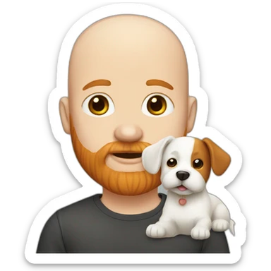 Bald man with ginger beard and white cute little dog sticker