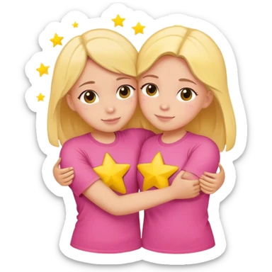 sister Hug each other with the same t-shirt pink with a yellow star on it  sticker