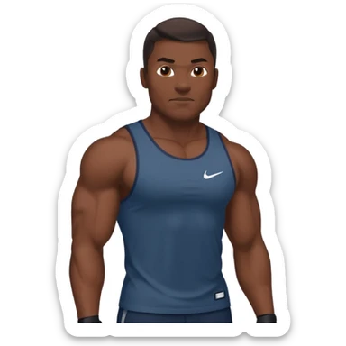 Muscle man with dark hair and darker skin , wearing shirt nike sticker