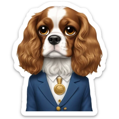 King Charles spaniel with long ears wearing a blue suit with gold buttons  sticker