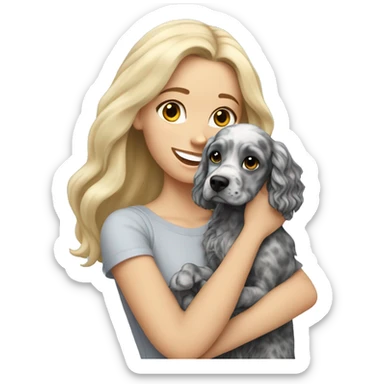 blonde girl holding grey merle cocker spaniel  sticker