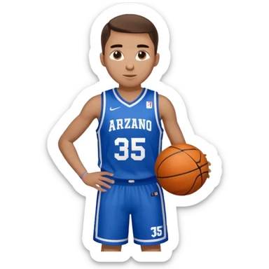 Giocatore basket con il pallone con il numero 35 e completino azzurro e bianco con il nome sulla maglia basket arzano sticker