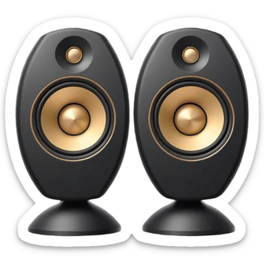 pair of big speakers emoji, deep matte black metal body, circular speaker cones with subtle depth, smooth rounded edges, minimalistic futuristic 3D style, luxury aesthetic sticker