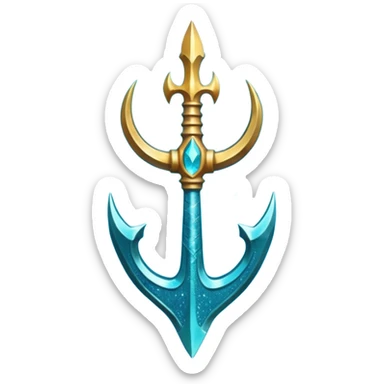 Cyan Poseidon's trident with glitter and water effects around it. sticker