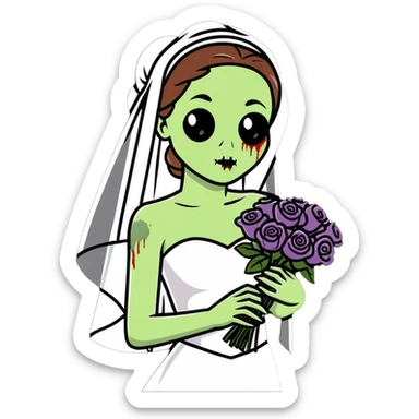 zombie bride with wedding veil and bouquet sticker