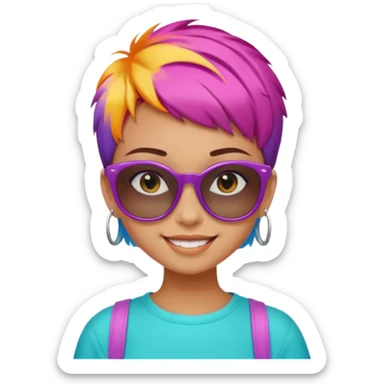stylish teen girl wearing shades and dyed colorful short hair, stylish outfit sticker