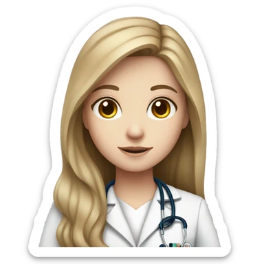 young pale white girl with long brown hair working as a doctor sticker