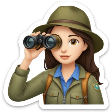 Brunette girl exploring camping binoculars  sticker