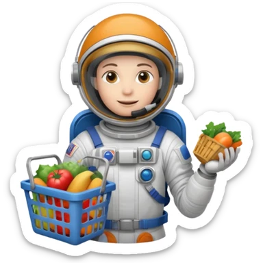 astronauta con canasta para hacer compras vacía sticker