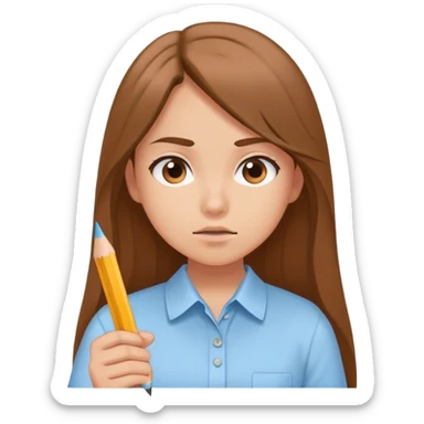 girl with long brown hair and light tan / peach skin taking a test sticker
