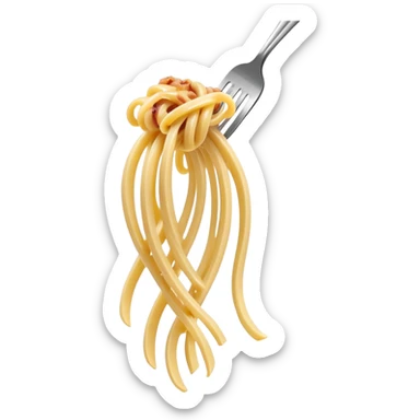 Fork with carbonara spaghetti twirled around it, isolated sticker