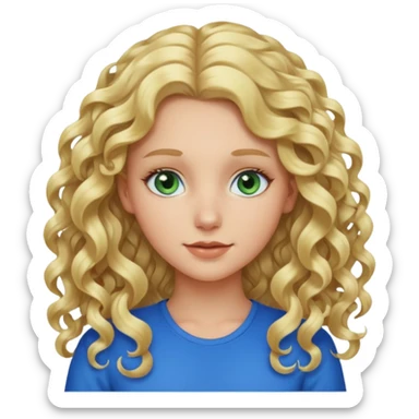 A white girl with long blonde curly hair and blue and green eyes sticker