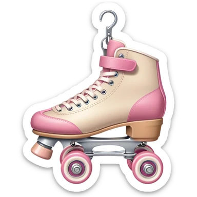 A pair of pink,white and beige rollerskates hanging  sticker