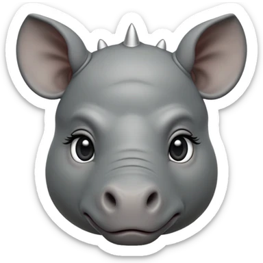 cinematic-noble-baby-rhinoceros-portrait-emoji,slate-grey-hide--poised-and-regal,-with-a-massive,-powerful-build-and-a-thick,-deep-set-soulful-piercing-eyes,-simplified-yet-sharp-and-sophisticated-features,-highly-detailed,-large-black-eyes, zoomed out showing shoulders sticker