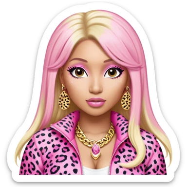 nicki minaj in super bass's music video with pink and white leopard print outfit, hair left side blonde and hair right side pink, with bangsa and no earrings) sticker