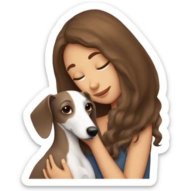 One girl with long brown hair hugging her Italian greyhound  sticker