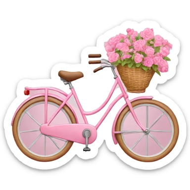 Pink bicycle with flowers in basket ￼ sticker