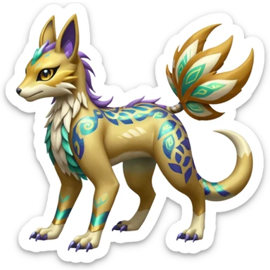 Tribal Exotic Meloetta-Lombax-Renamon-Protogen-Palkia-hybrid-fusion-Fakémon-creature, full body sticker