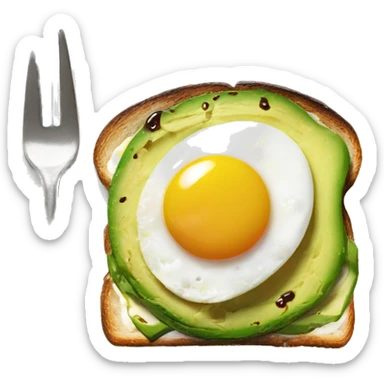 Avocado toast with an egg on it and a drizzle of balsamic vinegar sticker