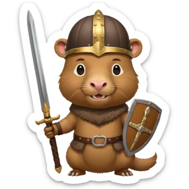 capybarra with viking helmet and sword sticker