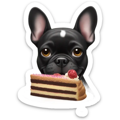 frenchie bulldog black eating birthday cake  sticker