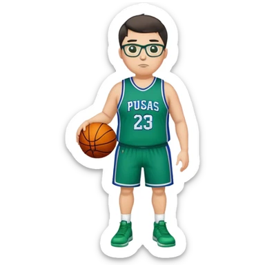Full Body plus size white male with dark short hair basketball player wearing glasses wearing blue green uniform sticker