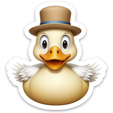 duck with crazy expression wearing a tiny hat, beak wide open sticker