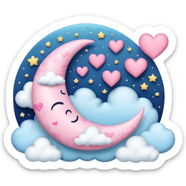 Pink Moon Crescent With Clouds And Hearts sticker