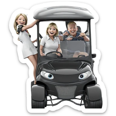 smiling girl with boys and car sticker