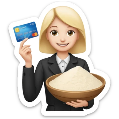 Smiley face with credit card in hand with pile of flour in front  sticker
