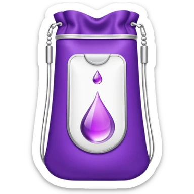 sleek modern purple wellness shot pouch with silver trim and droplet icon, symbolizing VELOVITA RESERVE antioxidant supplement, sophisticated exclusive pouch sticker