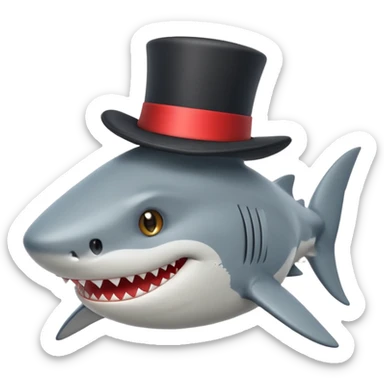 shark with a top hat, winking, simple apple emoji style sticker