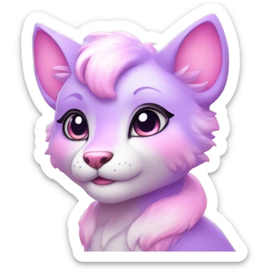 Kawaii cute gorgeous colorful sparkly bright light pastel lilac-pink-white-gradient fantasy ethereal anthro fursona animal creature sticker