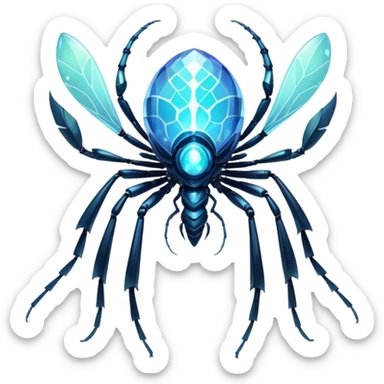 A bioluminescent insectoid with crystalline exoskeleton segments that refract light into dazzling patterns, capable of phasing through solid objects when exposed to moonlight. sticker