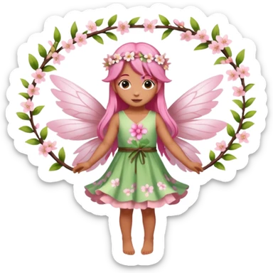 A flower fairy girl with long, light cherry blossom pink hair and wings.full body sticker