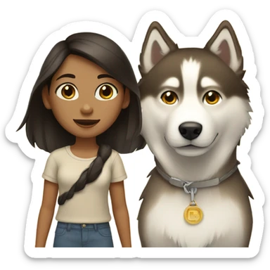 A girl Dark brown  hair next to a light dorée  Husky sticker