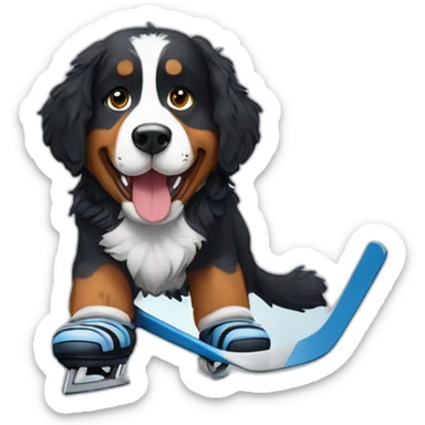 Bernese mountain dog playing ice hockey sticker