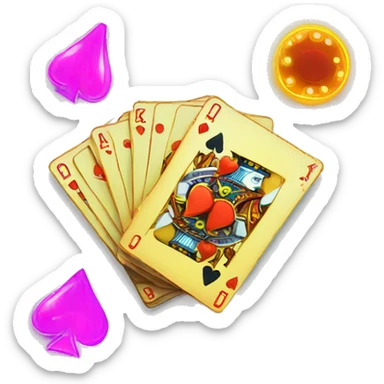 playing cards and chips with neon elements sticker